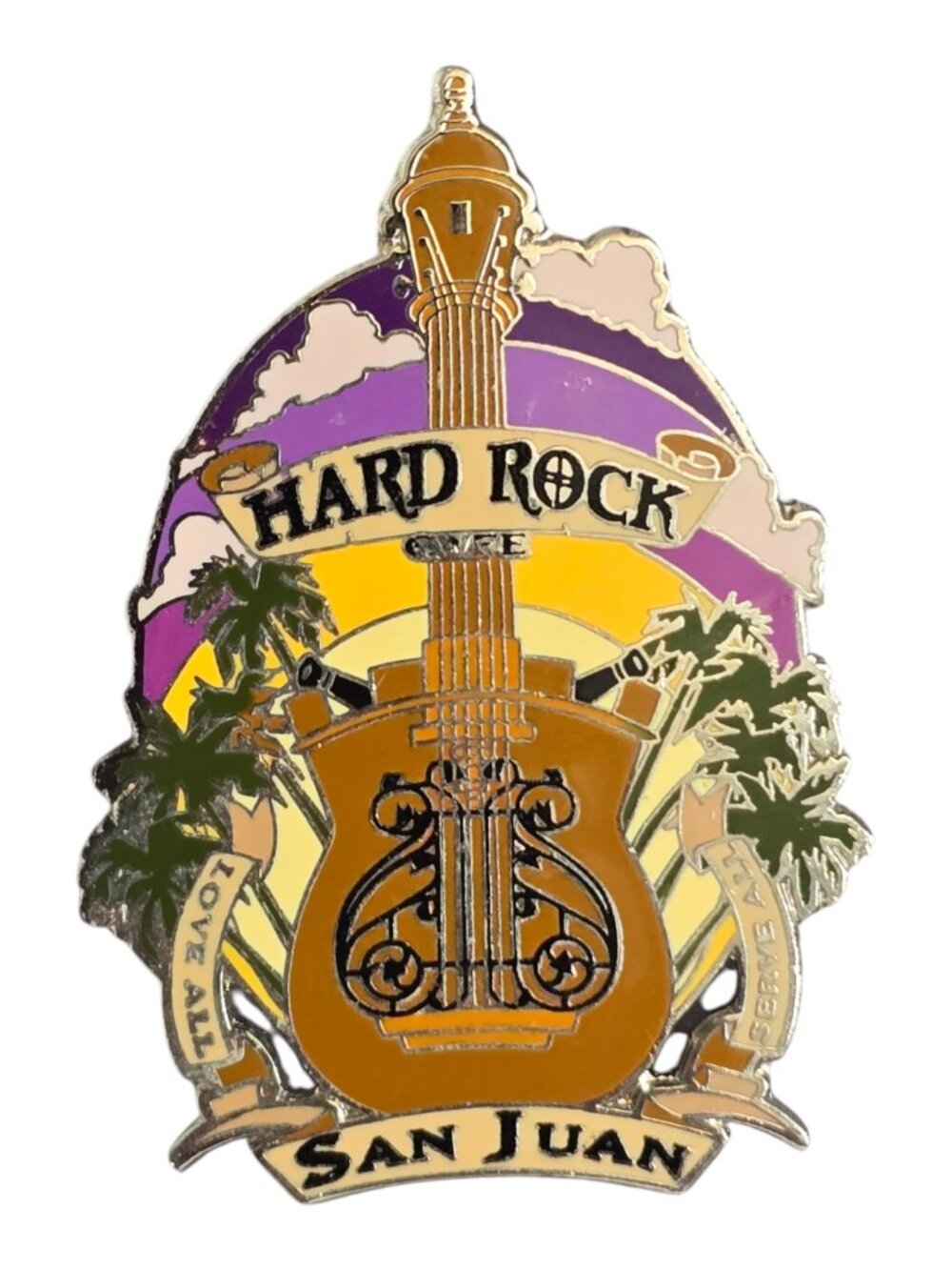 Hard Rock Cafe Pin San Juan Upright Brown Guitar w/ Palm Trees